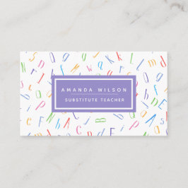 Tarjeta De Visita Patrón alfabético: profesor/tutor sustituto púrpur