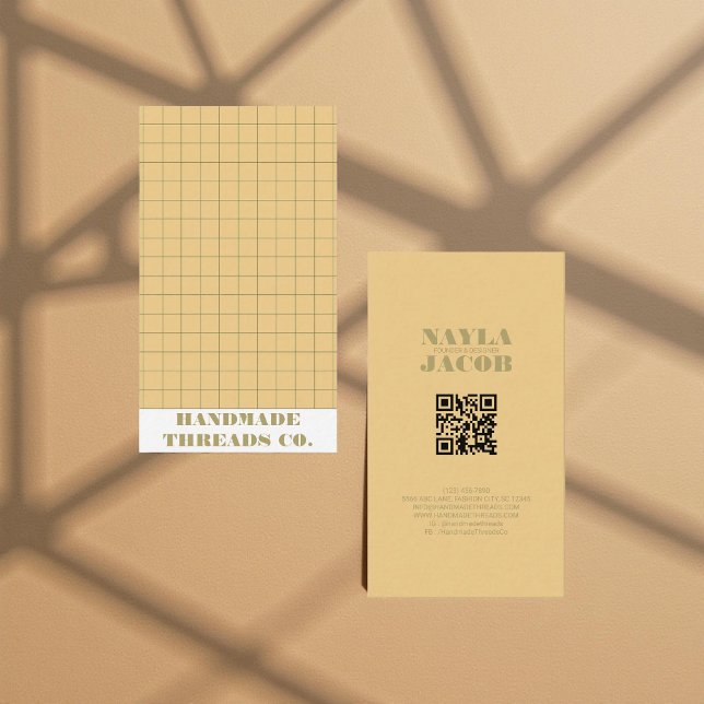 Tarjeta De Visita Patrón amarillo pálido moderno con control QR Códi (Subido por el creador)