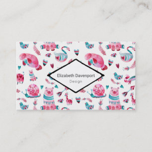 Tarjeta De Visita Patrón animal de color azul y rosa