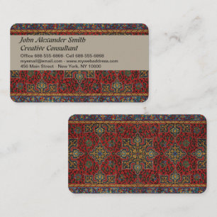 Tarjeta De Visita Patrón Antiguo de Alfombra Persa Rojo Azul Arabesc