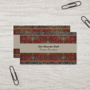 Tarjeta De Visita Patrón Antiguo de Alfombra Persa Rojo Azul Arabesc
