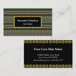 Tarjeta De Visita Patrón azteca del Boho verde Tribal hipster