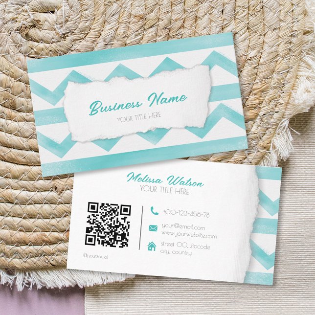 Tarjeta De Visita Patrón azul Boho Código QR calma costera (Subido por el creador)