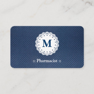 Tarjeta De Visita Patrón azul de monograma de encaje farmacológico