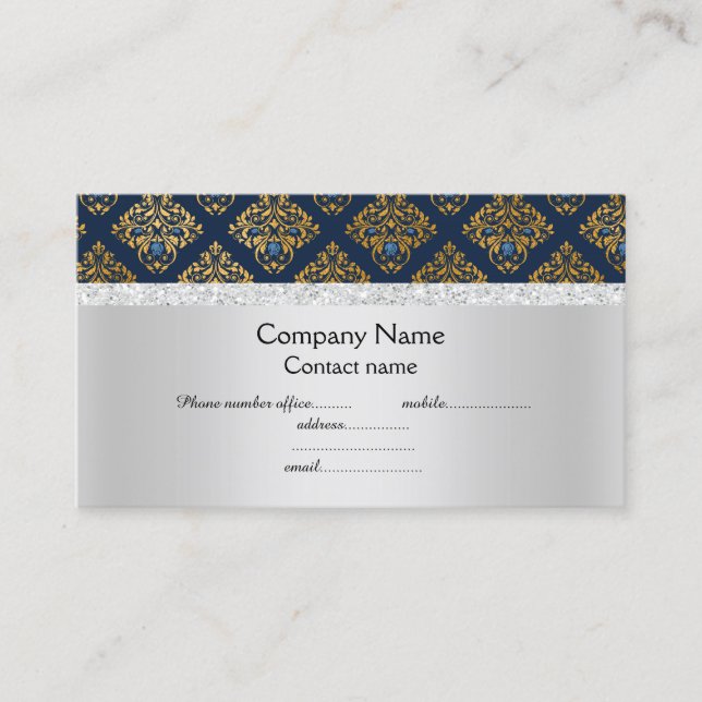 Tarjeta De Visita Patrón azul elegante semi brillo (Anverso)