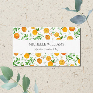 Tarjeta De Visita Patrón Botánico Floral de Citricos Naranja Verano