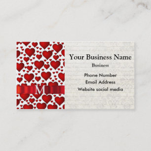 Tarjeta De Visita Patrón cardíaco blanco y rojo monogramado