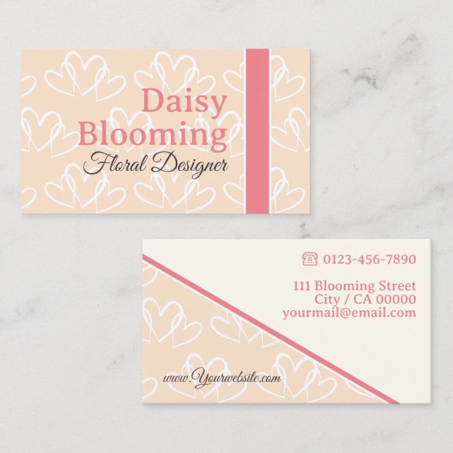 Tarjeta De Visita Patrón cardíaco lindo Pastel Bebé Florismo rosa (Anverso / Reverso)