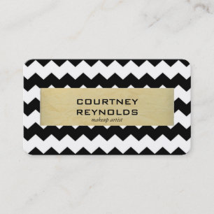 Tarjeta De Visita Patrón Chevron Retro Negro Blanco y Beige