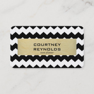 Tarjeta De Visita Patrón Chevron Retro Negro Blanco y Beige