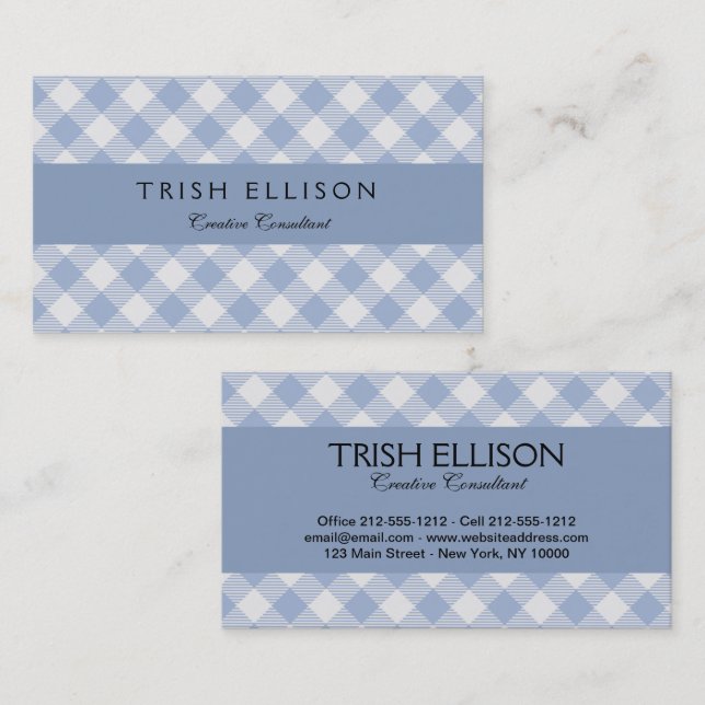 Tarjeta De Visita Patrón clásico de gingham azul claro con estampado (Anverso / Reverso)