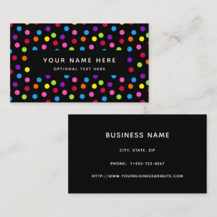 Tarjeta De Visita Patrón Confetti de puntos de polka brillante negr