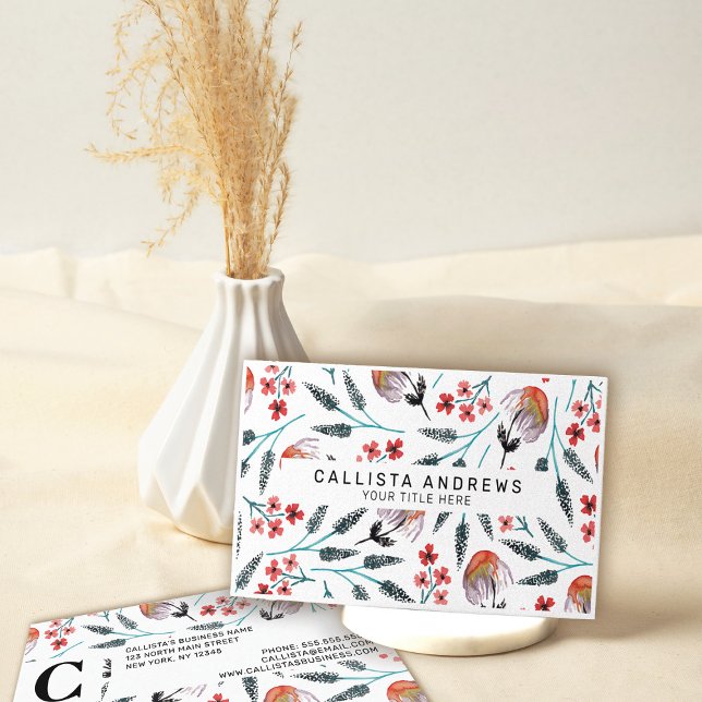 Tarjeta De Visita Patrón de acuarela de las flores de llanto naranja (Subido por el creador)