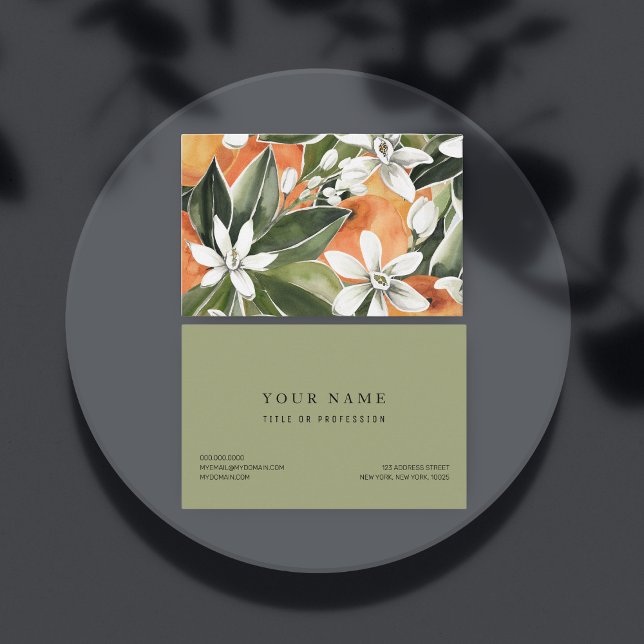 Tarjeta De Visita Patrón de acuarela de Naranja tropical y flores (Subido por el creador)