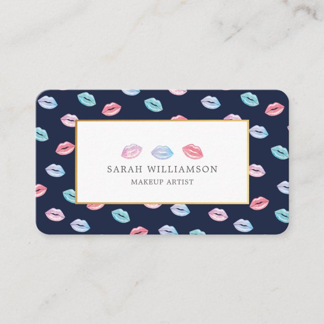 Tarjeta De Visita Patrón de acuarela estilo divertido besa mis labio (Anverso)