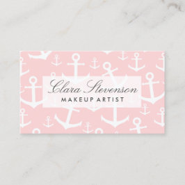 Tarjeta De Visita Patrón de anclaje rosa y blanco náutico