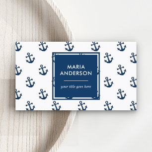 Tarjeta De Visita Patrón de anclas náuticas azul marino preppy moder