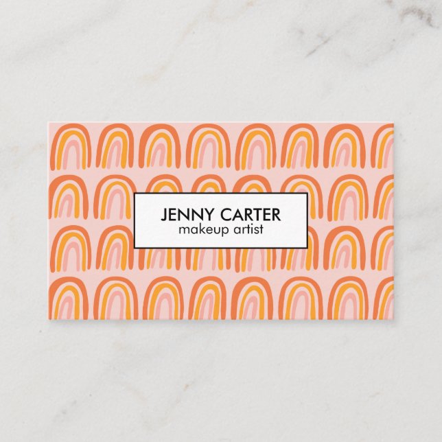 Tarjeta De Visita Patrón de arcos de lluvia simple de Naranja rosa (Anverso)