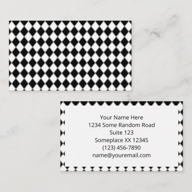 Tarjeta De Visita Patrón de arglos de diamante negro y blanco (Anverso / Reverso)