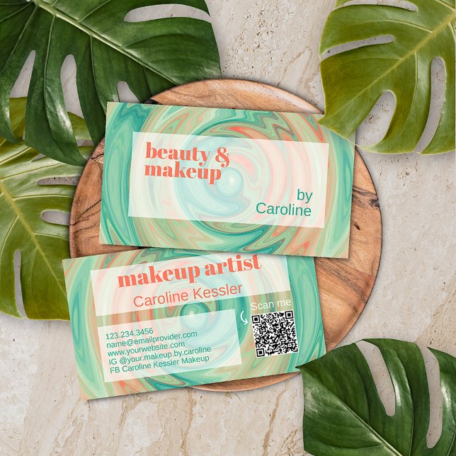 Tarjeta De Visita Patrón de Arte Abstracto Naranja Coral Verde Jade  (Subido por el creador)