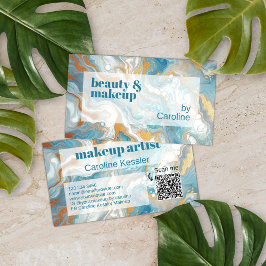 Tarjeta De Visita Patrón de arte Aqua Turquoise Blue Gold Marble