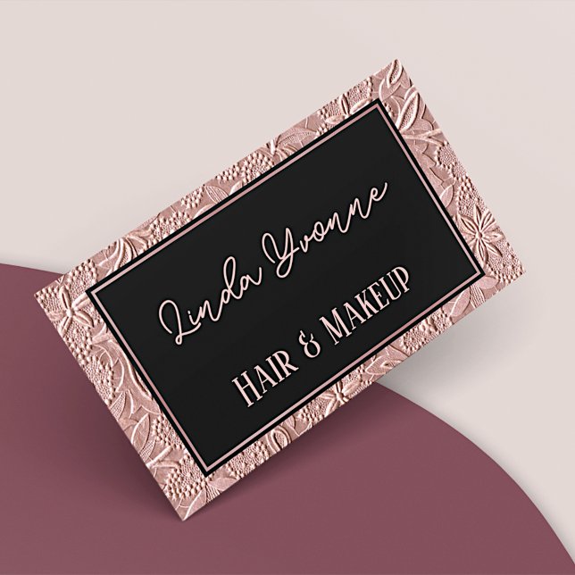 Tarjeta De Visita Patrón de arte floral rosado Rosa dorado Rubor (Subido por el creador)