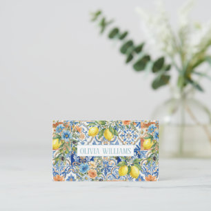 Tarjeta De Visita Patrón de azulejo de limón mediterráneo elegante d