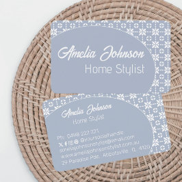 Tarjeta De Visita Patrón de baldosas de flores blancas en azul