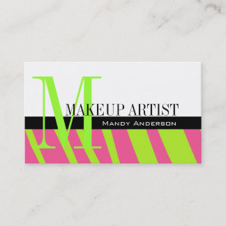 Tarjeta De Visita Patrón de banda de cebra monograma maquillaje arti