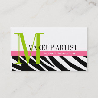 Tarjeta De Visita Patrón de banda de cebra monograma maquillaje arti