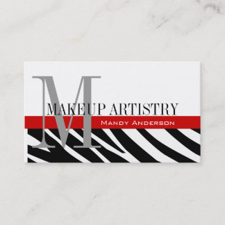 Tarjeta De Visita Patrón de banda de cebra monograma maquillaje arti