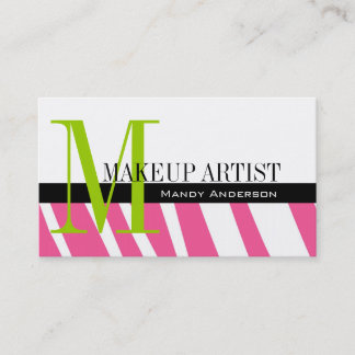 Tarjeta De Visita Patrón de banda de cebra monograma maquillaje arti
