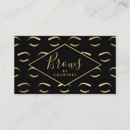 Tarjeta De Visita Patrón de brotes y pestañas negro/dorado