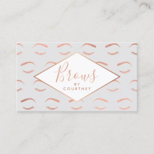 Tarjeta De Visita Patrón de brotes y pestañas Oro gris/Rosa