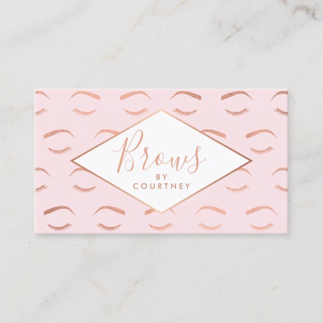 Tarjeta De Visita Patrón de brotes y pestañas Oro rosa/Rosa (Anverso)