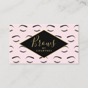 Tarjeta De Visita Patrón de brotes y pestañas rosa/negro/oro