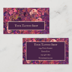 Tarjeta De Visita Patrón de cabeza de cráneo gótica Tatuaje rosad