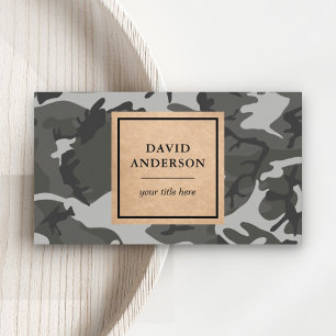 Tarjeta De Visita Patrón de camuflaje gris de Kraft rústico del bosq
