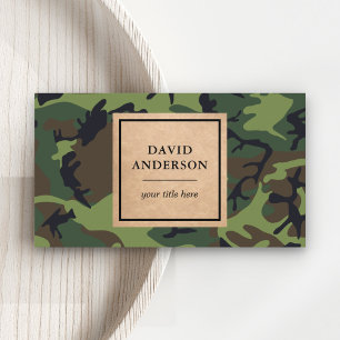 Tarjeta De Visita Patrón de Camuflaje Verde Bosque de Rustic Kraft