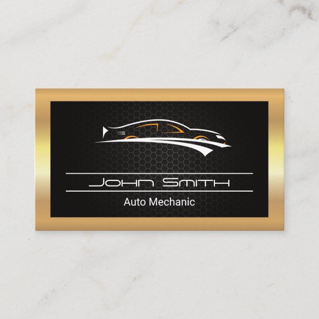 Tarjeta De Visita Patrón de carbono metálico de oro | Logo automátic (Anverso)