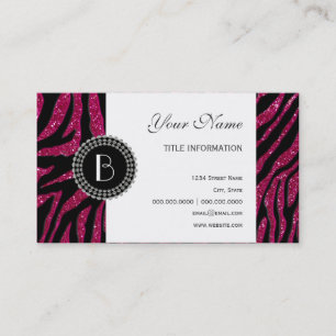 Tarjeta De Visita Patrón de cebra y monograma de Purpurina de impre