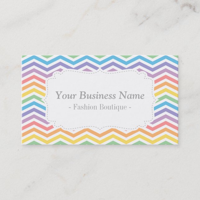 Tarjeta De Visita Patrón de Chevron de Arcoíris Pastel Elegante Moda (Anverso)