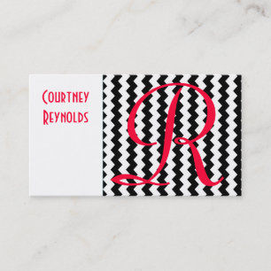 Tarjeta De Visita Patrón de Chevron Rojo Negro y Blanco con Monogram