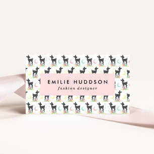 Tarjeta De Visita Patrón de ciervos, venado bebé, boho, flores, luna