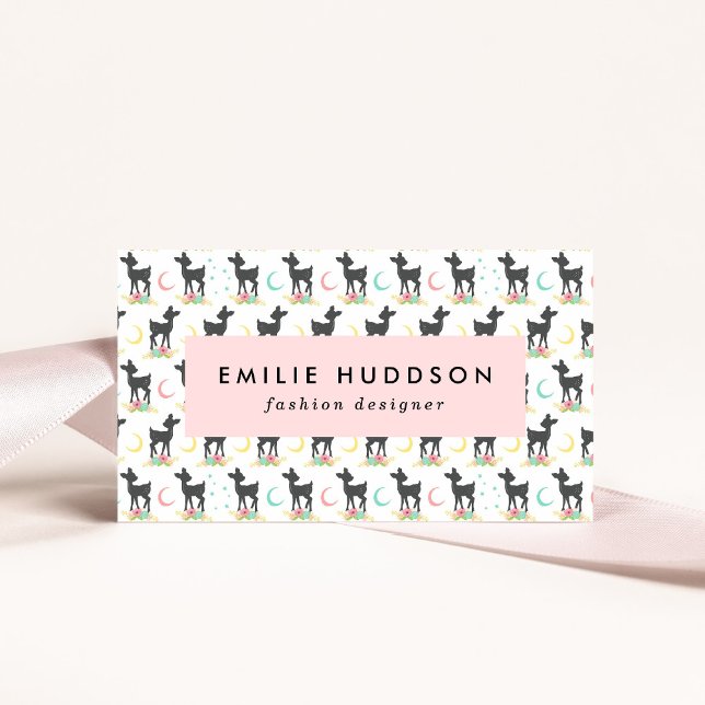 Tarjeta De Visita Patrón de ciervos, venado bebé, boho, flores, luna (Subido por el creador)