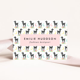 Tarjeta De Visita Patrón de ciervos, venado bebé, boho, flores, luna