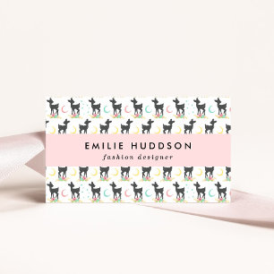 Tarjeta De Visita Patrón de ciervos, venado bebé, boho, flores, luna