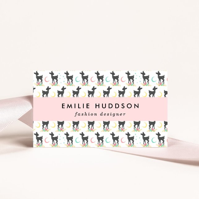 Tarjeta De Visita Patrón de ciervos, venado bebé, boho, flores, luna (Subido por el creador)