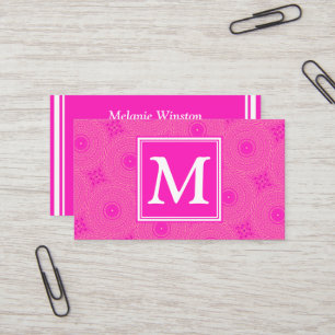 Tarjeta De Visita Patrón de círculos rosados calientes de monograma