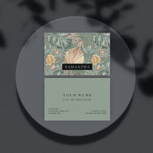 Tarjeta De Visita Patrón de color de agua tropical dorado y hojas ve